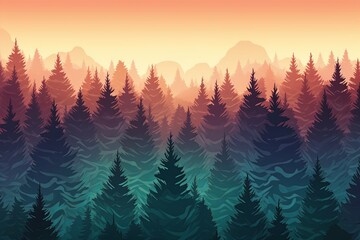 Northern Pine Forest Gradient Retro - Tree Color Dreamscape