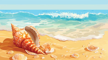 Sea shells on sandy beach Vectot style vector design