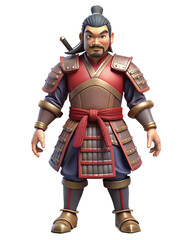 Naklejka premium Freestanding samurai warrior in full armor and sword