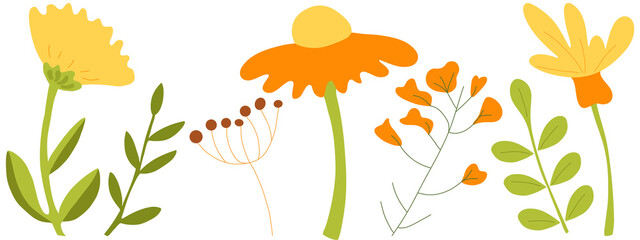 Fototapeta premium Flower and leaves collection, floral bouquets.
