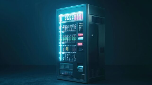  futuristic vending machine that accepts payment in cryptocurrency, with a QR code for scanning and a display showing the current exchange rate.,  