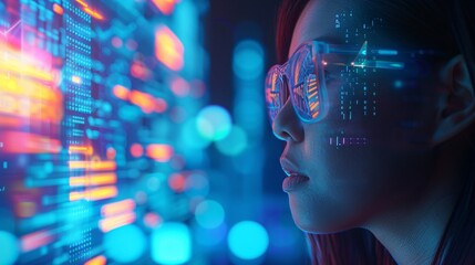 A digital technology hologram with a woman using a tablet to analyze data and a programmer in glasses working on cybersecurity research on a 3d screen.