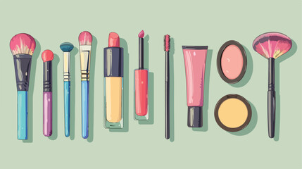 Set of decorative cosmetics on color background Vector