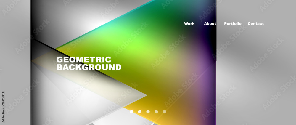 Poster A rectangle geometric background with colorful triangles in tints and shades of magenta and electric blue on a gray backdrop. Perfect for display devices or macro photography gadgets