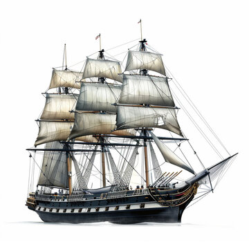 USS Constitution on white background realistic 