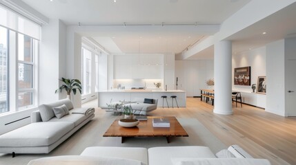An airy and uncluttered living space with minimalist furnishings and clean lines, creating a serene and harmonious atmosphere for modern living.