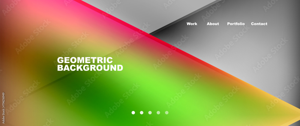 Poster colorfulness bursts from the geometric background of colorful triangles on a white canvas. electric 