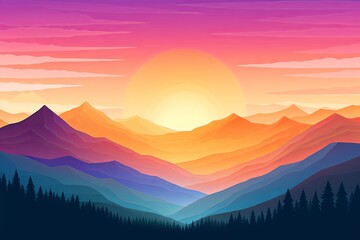 Vivid Sunrise Gradient: Sunflare Over Mountain Gradients Digital Design