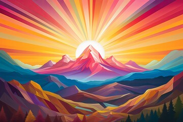 Splendid Sunflare Symphony: Mountain Gradients Artwork