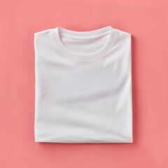 t-shirt mockup, folded white tshirt, square fold, pastel pink solid color background
