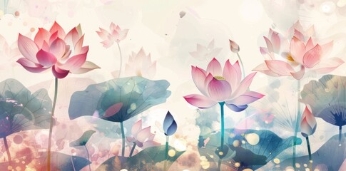 Abstract lotus flowers and leaves
