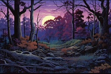 Twilight Forest Clearing Gradients: Dusk Light Woodland Clearing Hues