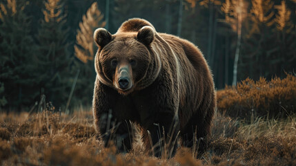 Brown bear on a walk in the forest