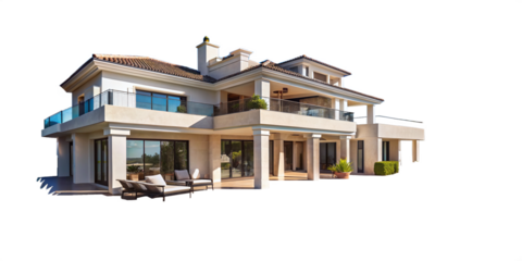 Luxury detached villa with garden and transparent background