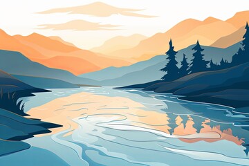 Serene Water Gradients: Winding River Reflection Background Design