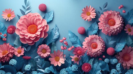 modern banner design With flowers in the field. 3D illustration.