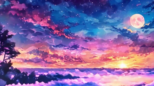 video sunset view with colorful clouds