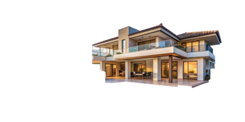 Luxury detached villa with garden and transparent background