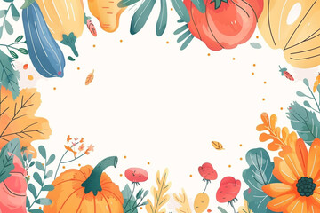 Vector minimalism flowers and vegetables solid background central white void for content 