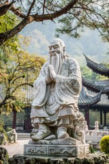 Fototapeta na wymiar Confucius, the Famous Philosopher: A Statue of the Great Sage in a Beautiful Garden Setting