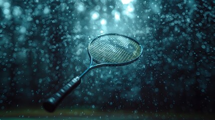 Portrait of a tennis player that controls the racket and the tennis ball on the surface of the tennis court. Bright with a spotlight