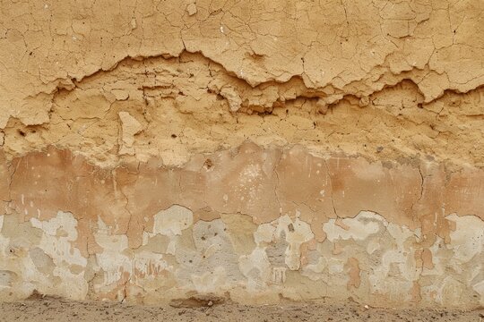 Earthy Adobe Wall Texture Background. Natural Brown Mud Surface with Rough Horizontal Wall Pattern