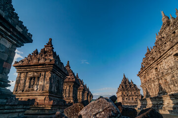 Fototapeta premium Morning atmosphere at Plaosan Temple. Plaosan Temple was built in the middle of the 9th century by Sri Kahulunnan or Pramodhawardhani, daughter of Samaratungga, a descendant of the Syailendra Dynasty.
