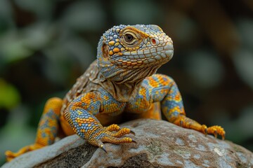 Monitor Lizard: Climbing on rocks with textured skin, depicting its terrestrial habitat.