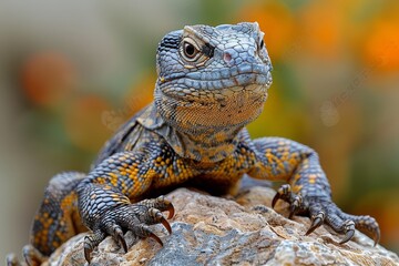 Monitor Lizard: Climbing on rocks with textured skin, depicting its terrestrial habitat.