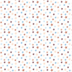 Seamless pattern of small stars in pastel brown and blue, on a white background. It is a flat vector illustration with simple shapes in the cute, kid's style.
