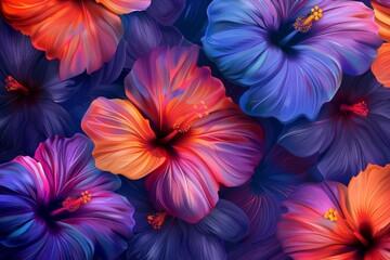 Colorful hibiscus flowers in various colors