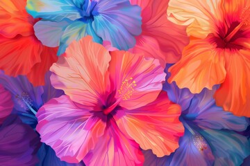 Colorful hibiscus flowers in various colors