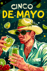 Man in green hat and sunglasses holding glass of limeade.