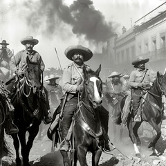 Group of men riding on the backs of horses next to each other.