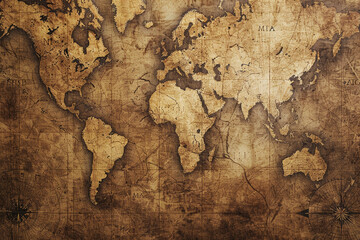 Vintage Map Texture A textured background featuring a vintage world map, suitable for educational websites, travel blogs, or historical documentary 