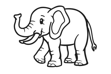 basic cartoon clip art of a Elephant, bold lines, no gray scale, simple coloring page for toddlers