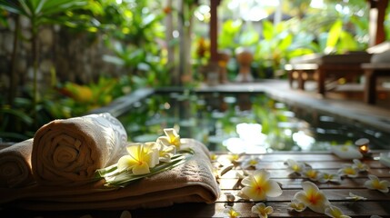 relaxing spa retreat in Bali, indulging in rejuvenating massages, traditional Balinese treatments, and the serene ambiance of the island's natural beauty. 