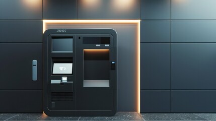   sleek and modern ATM machine with a touchscreen interface for making digital payments and withdrawing cash.,