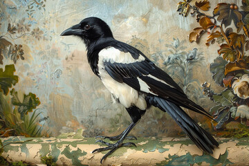 Fototapeta premium A playful and mischievous magpie with its glossy black and white feathers.