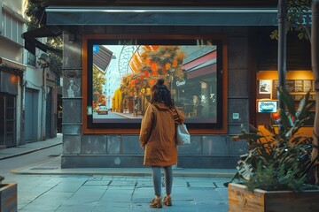 Striking Window Display Draws Attention in Vibrant Urban Marketplace