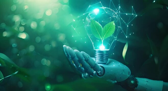 Hand Holding Light Bulb Plant: Green Energy and Innovation,Suatainable concept,clean Energy,Sustainable,green city,Green Economy,Green Business,ESG,Environmental Social Governance,Carbon Tax,Net Zero