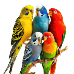 A group of colorful parrots isolated on Transparent Background, without background .PNG