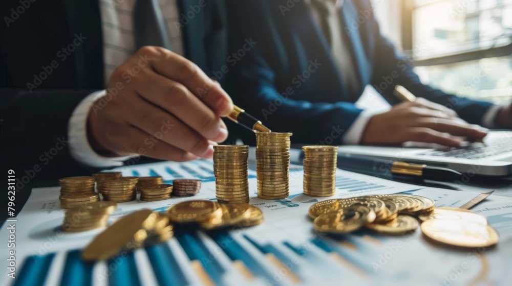 Poster close-up of a financial planner discussing gold investment strategies with a client, emphasizing lon