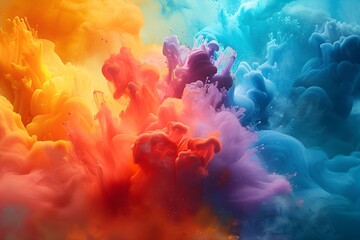 Vibrant Fluid Color Eruptions Capturing the Bursting and Spreading of Dynamic Energy in a Stunning Digital Artwork - obrazy, fototapety, plakaty