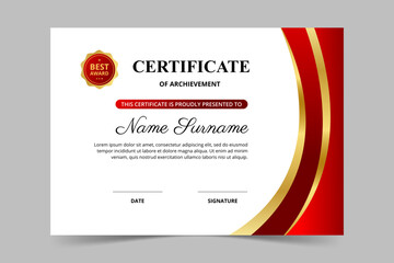 Modern elegant red and gold certificate template. Appreciation for business and education. Vector illustration
