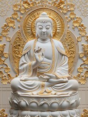white and gold majestic full Buddha oil painting  - obrazy, fototapety, plakaty