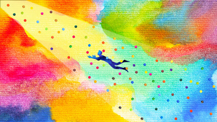 human flying free chakra abstract mind mental health soul healing spiritual imagine dream inspire energy emotion holistic connected universe art watercolor painting illustration color aura rainbow