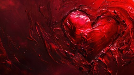 A background of deep reds and pulsing heart-like shapes symbolizing love and passion