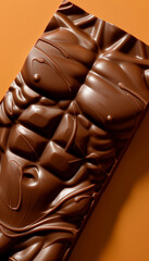 Chocolate bar creative advertising banner. Chocolate as muscular body shape. Calorie energy sweet food