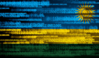 Flag of Rwanda on binary code. Modern technology concept
